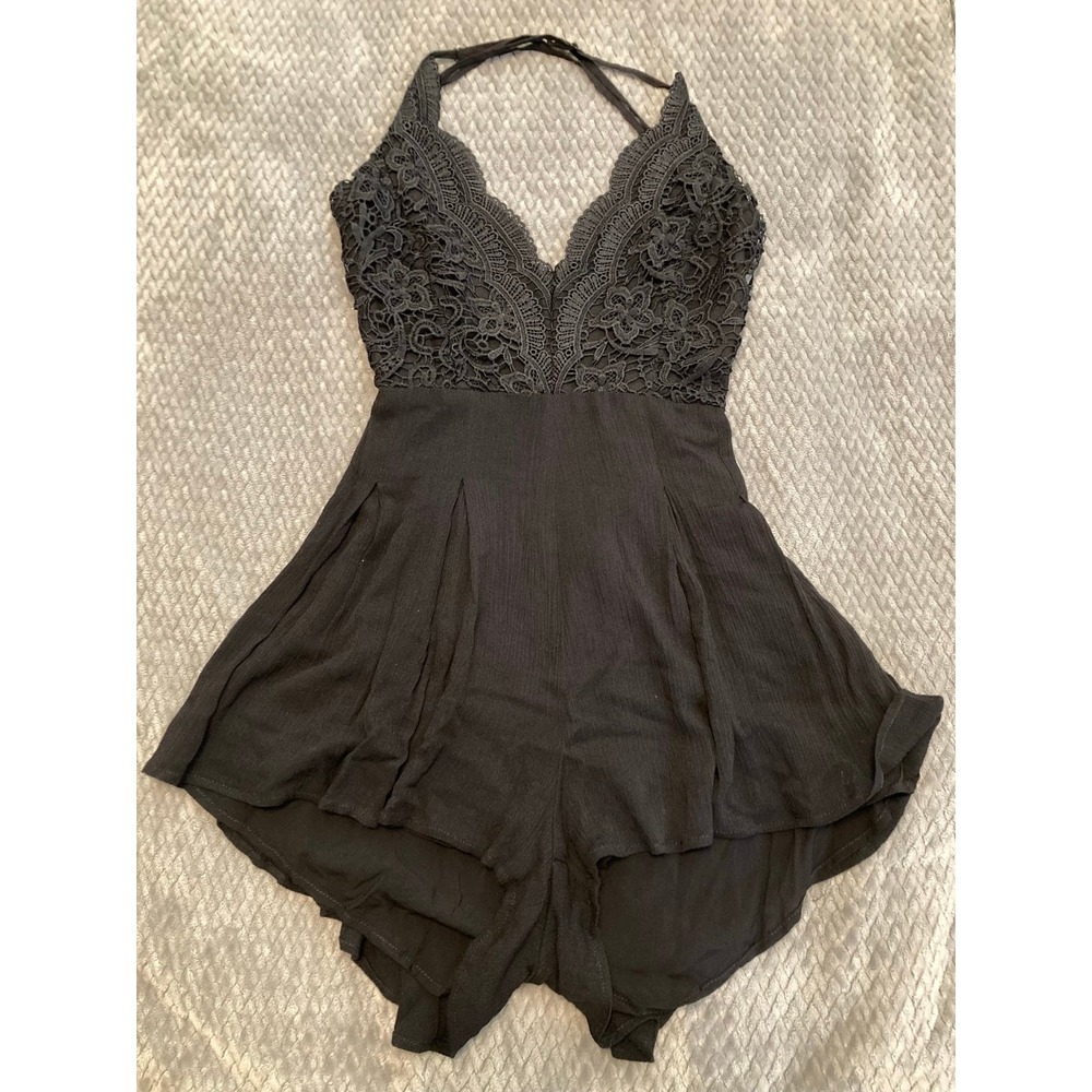 NWT Women's "Star Spangled Black Backless Lace Romper" by Lulu's - Size S